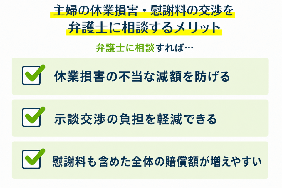 主婦の休業損害・慰謝料の交渉を弁護士に相談するメリット