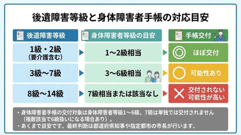 後遺障害等級と身体障害者手帳の対応目安