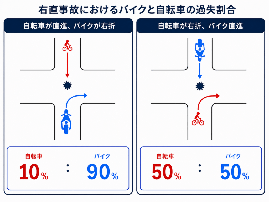 右直事故におけるバイクと自転車の過失割合